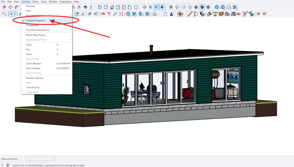 Parrallel projection mode in Sketchup