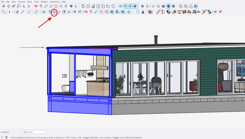 Click the move button in Sketchup