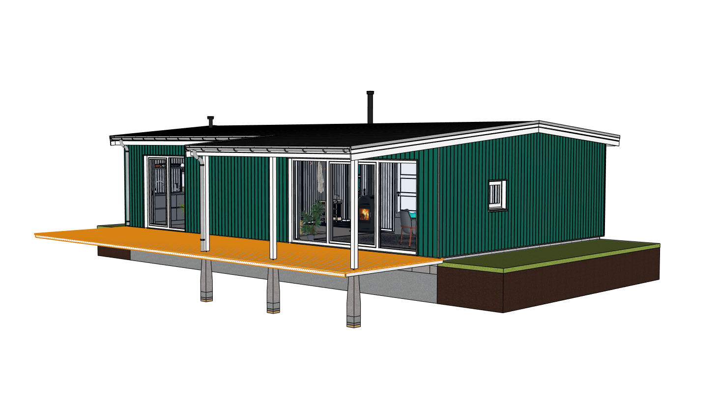 Highlighted 3D model showing the terrace construction of a house.