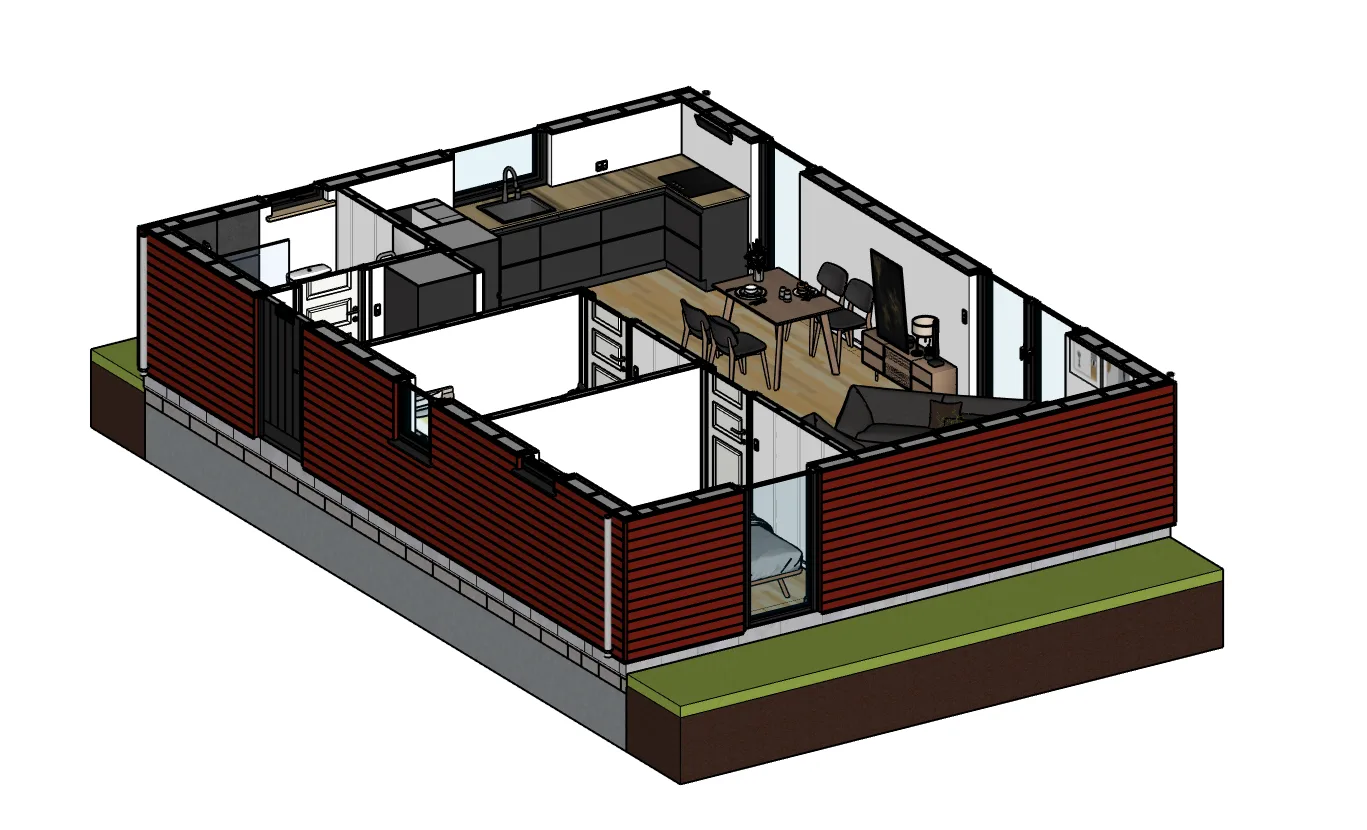 Sketchup house model viewed in 3D cut through