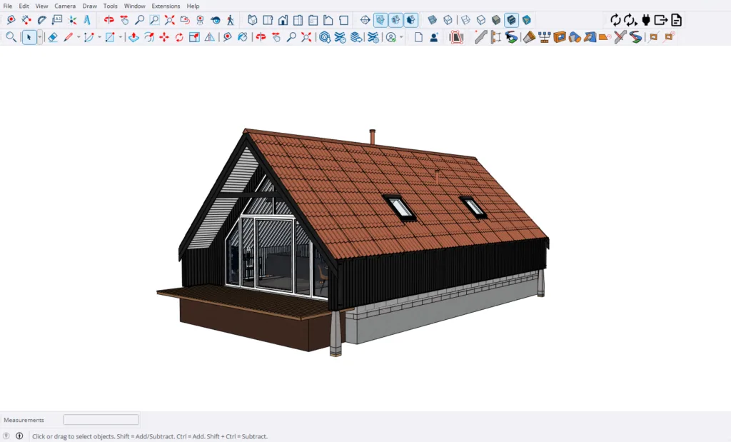 3D house project opened in SketchUp