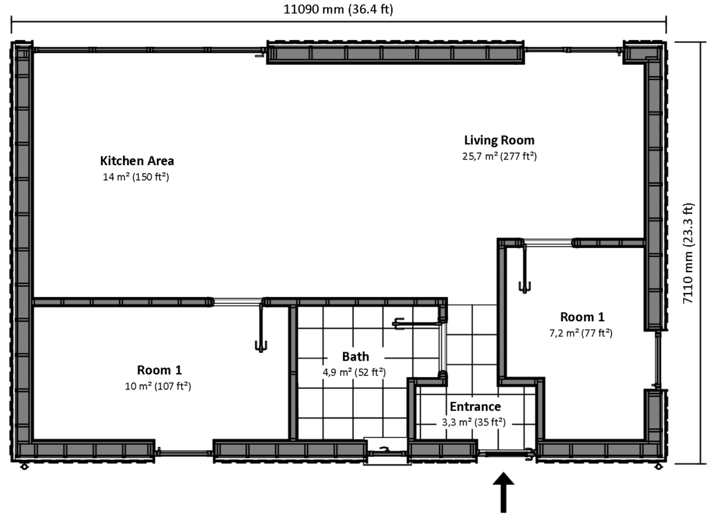 Fjeld floor plan with dimensions