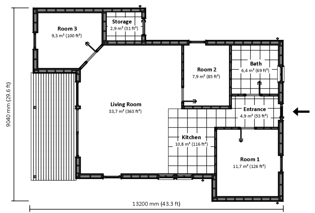 Floor plan in SketchUp with dimensions