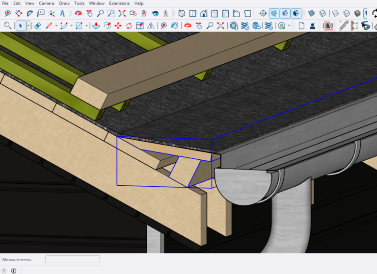 Eaves elevation with gutter detailing